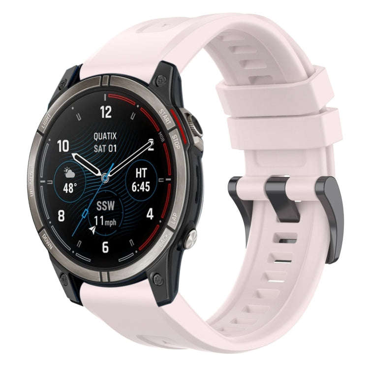 For Garmin Quatix 7 Pro Solid Color Black Buckle Silicone Quick Release Watch Band(Pink)