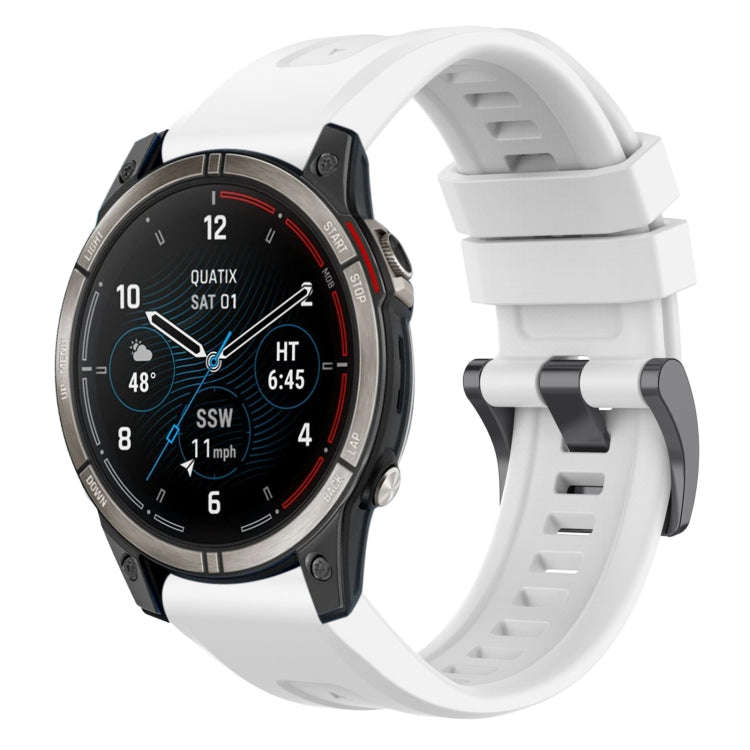 For Garmin Quatix 7 Pro Solid Color Black Buckle Silicone Quick Release Watch Band(White)