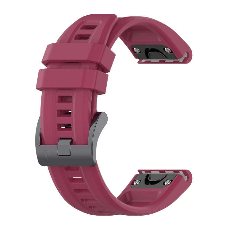 For Garmin Fenix 7 Pro Solid Color Black Buckle Silicone Quick Release Watch Band(Wine Red)