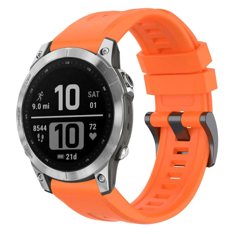 For Garmin Fenix 7 Pro Solid Color Black Buckle Silicone Quick Release Watch Band(Orange)