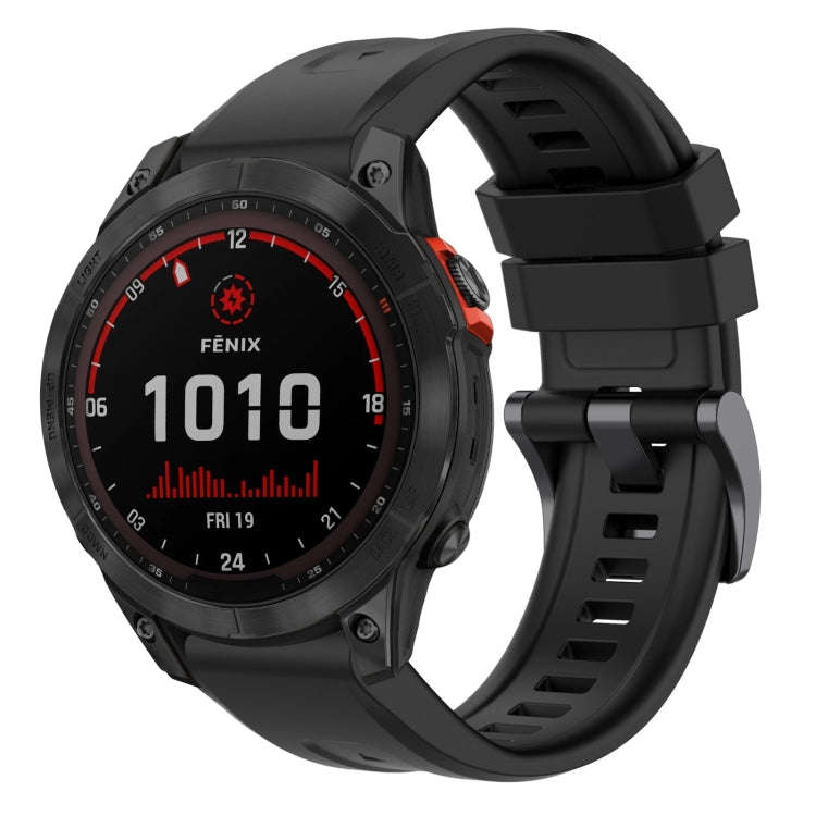 For Garmin Fenix 7 Solar / Sapphire Solar Solid Color Black Buckle Silicone Quick Release Watch B...