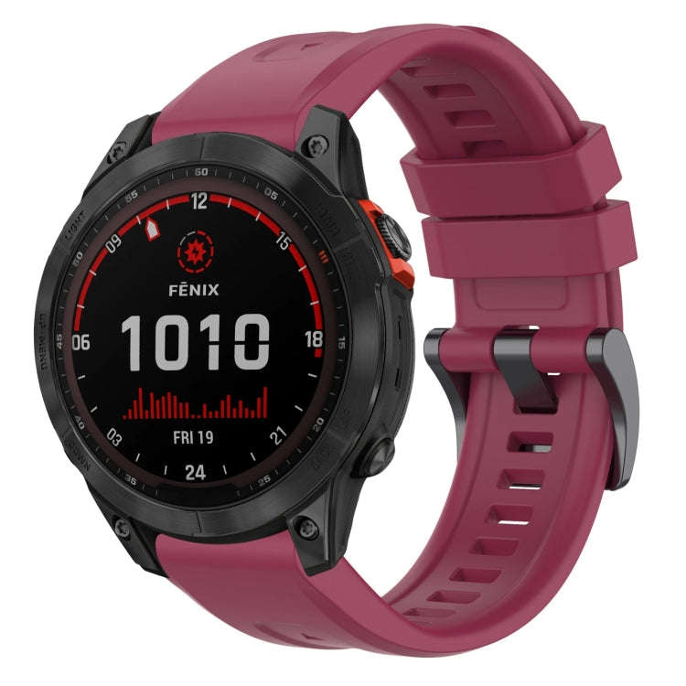 For Garmin Fenix 7 Solar / Sapphire Solar Solid Color Black Buckle Silicone Quick Release Watch B...