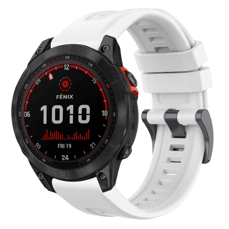 For Garmin Fenix 7 Solar / Sapphire Solar Solid Color Black Buckle Silicone Quick Release Watch B...