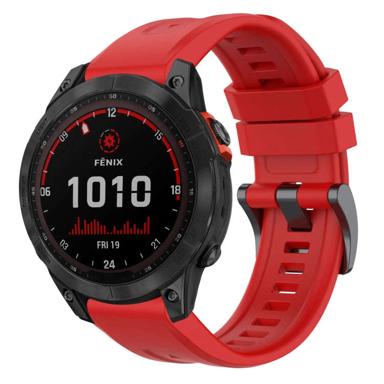 For Garmin Fenix 7 Solar / Sapphire Solar Solid Color Black Buckle Silicone Quick Release Watch B...