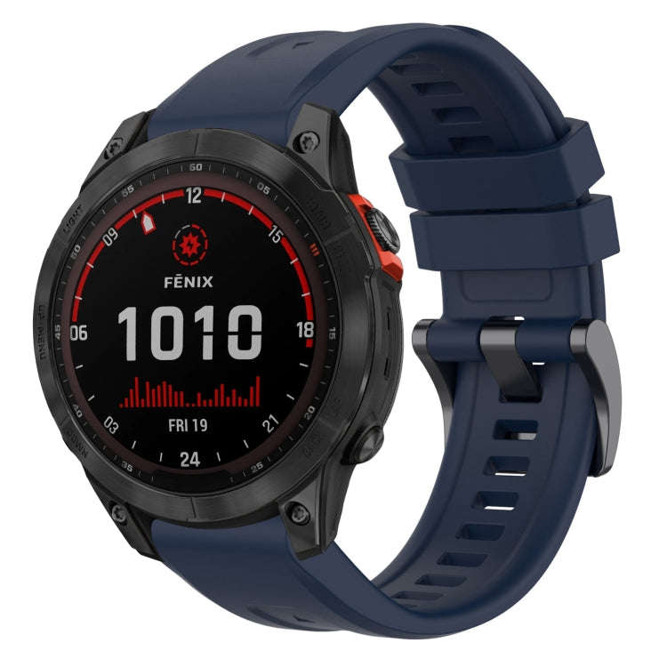 For Garmin Fenix 7 Solar / Sapphire Solar Solid Color Black Buckle Silicone Quick Release Watch B...