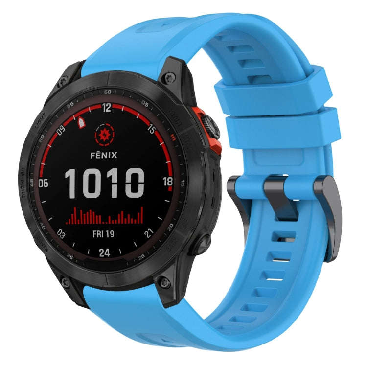 For Garmin Fenix 7 Solar / Sapphire Solar Solid Color Black Buckle Silicone Quick Release Watch B...