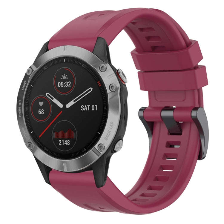 For Garmin Fenix 6 GPS Solid Color Black Buckle Silicone Quick Release Watch Band(Wine Red)