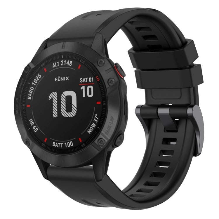 For Garmin Fenix 6 Pro GPS Solid Color Black Buckle Silicone Quick Release Watch Band(Black)