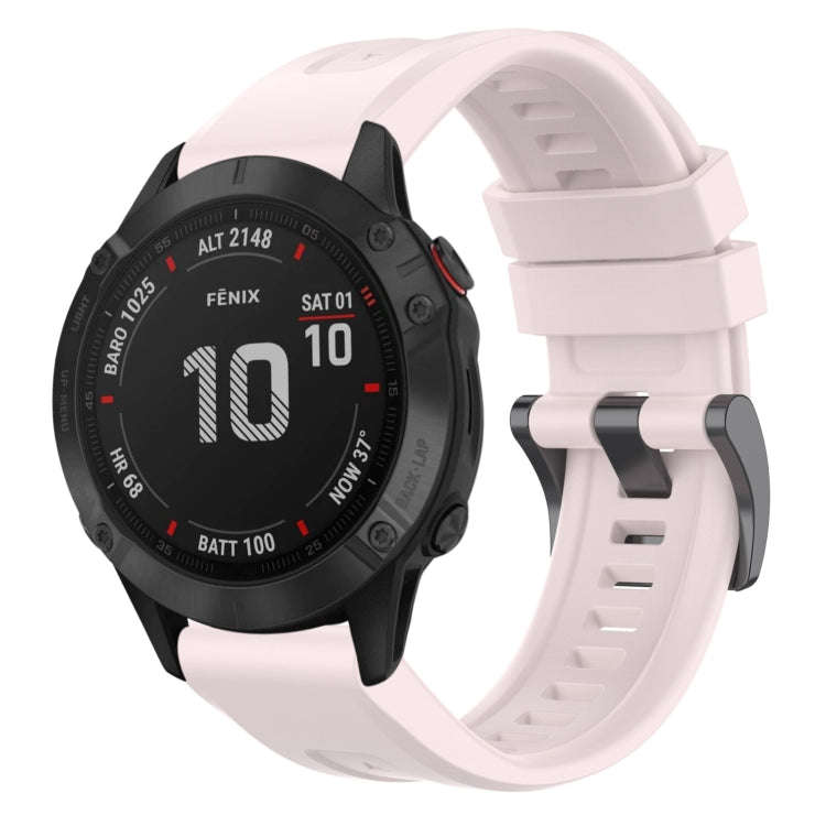 For Garmin Fenix 6 Pro GPS Solid Color Black Buckle Silicone Quick Release Watch Band(Pink)