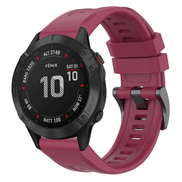 For Garmin Fenix 6 Pro GPS Solid Color Black Buckle Silicone Quick Release Watch Band(Wine Red)
