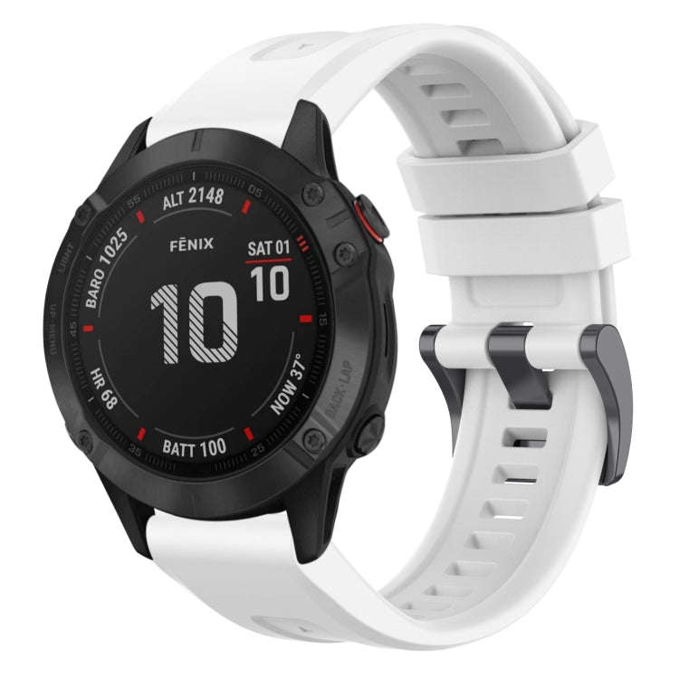 For Garmin Fenix 6 Pro GPS Solid Color Black Buckle Silicone Quick Release Watch Band(White)