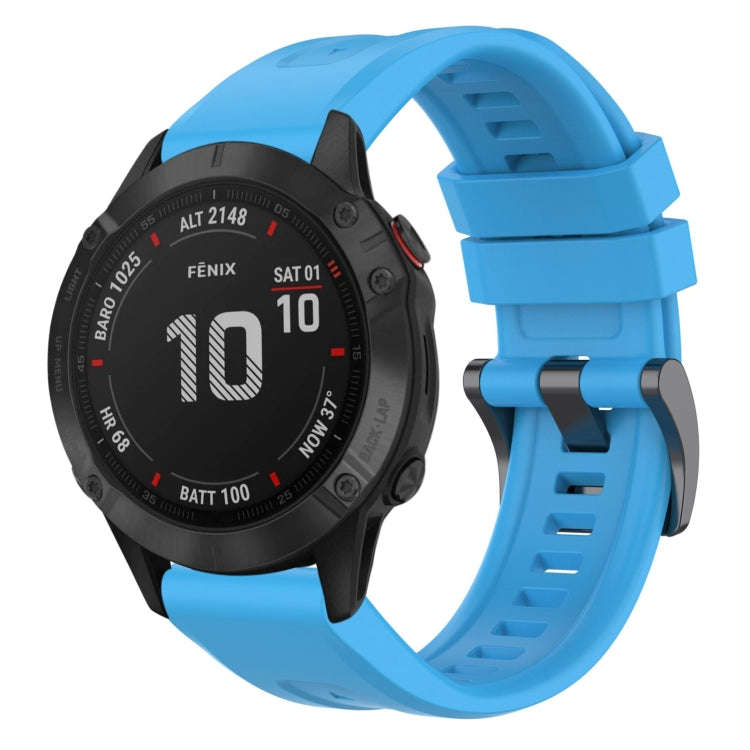 For Garmin Fenix 6 Pro GPS Solid Color Black Buckle Silicone Quick Release Watch Band(Sky Blue)
