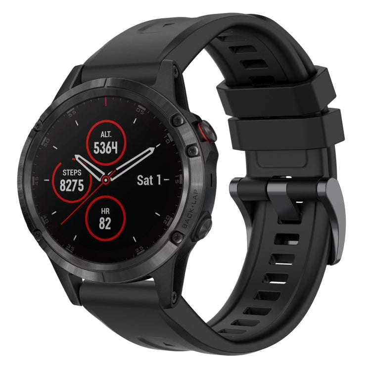 For Garmin Fenix 5 / Fenix 5 Plus Solid Color Black Buckle Silicone Quick Release Watch Band(Black)