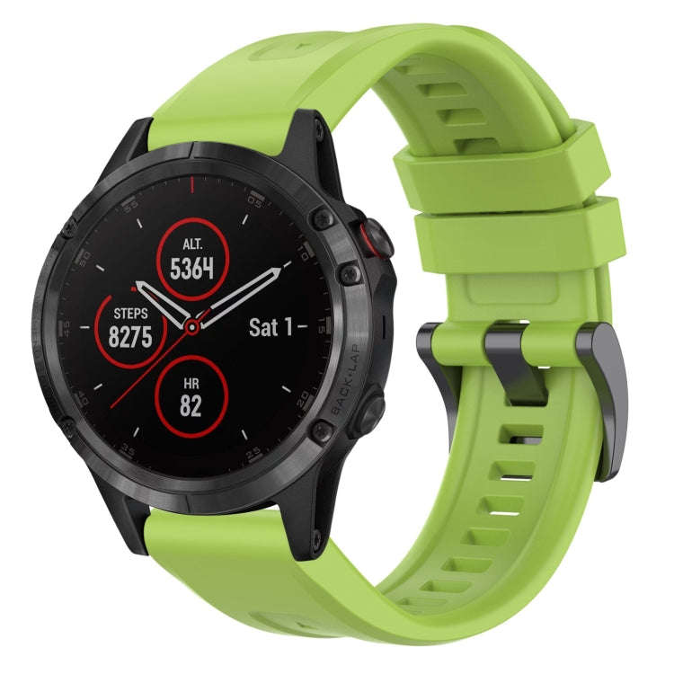 For Garmin Fenix 5 / Fenix 5 Plus Solid Color Black Buckle Silicone Quick Release Watch Band(Lime...