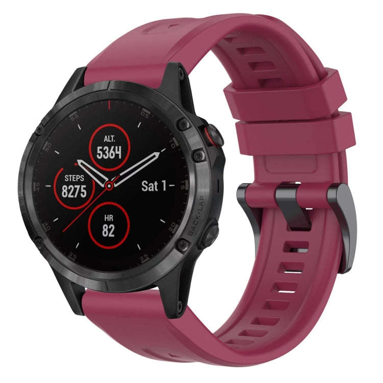 For Garmin Fenix 5 / Fenix 5 Plus Solid Color Black Buckle Silicone Quick Release Watch Band(Wine...