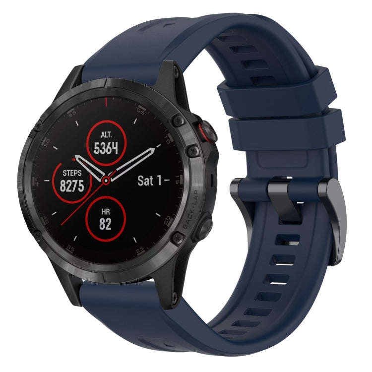 For Garmin Fenix 5 / Fenix 5 Plus Solid Color Black Buckle Silicone Quick Release Watch Band(Dark...