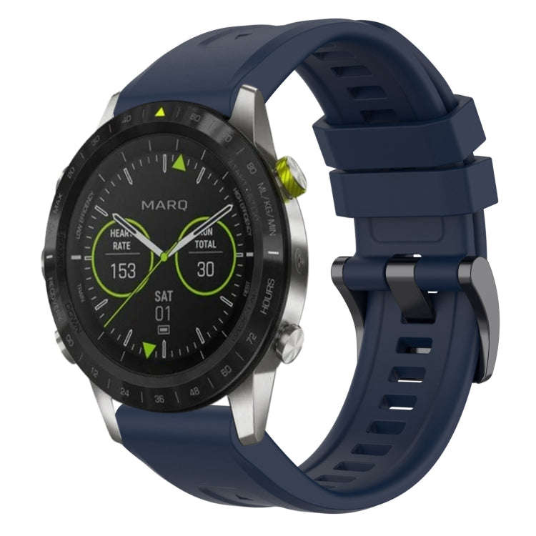 For Garmin MARQ Solid Color Black Buckle Silicone Quick Release Watch Band(Dark Blue)