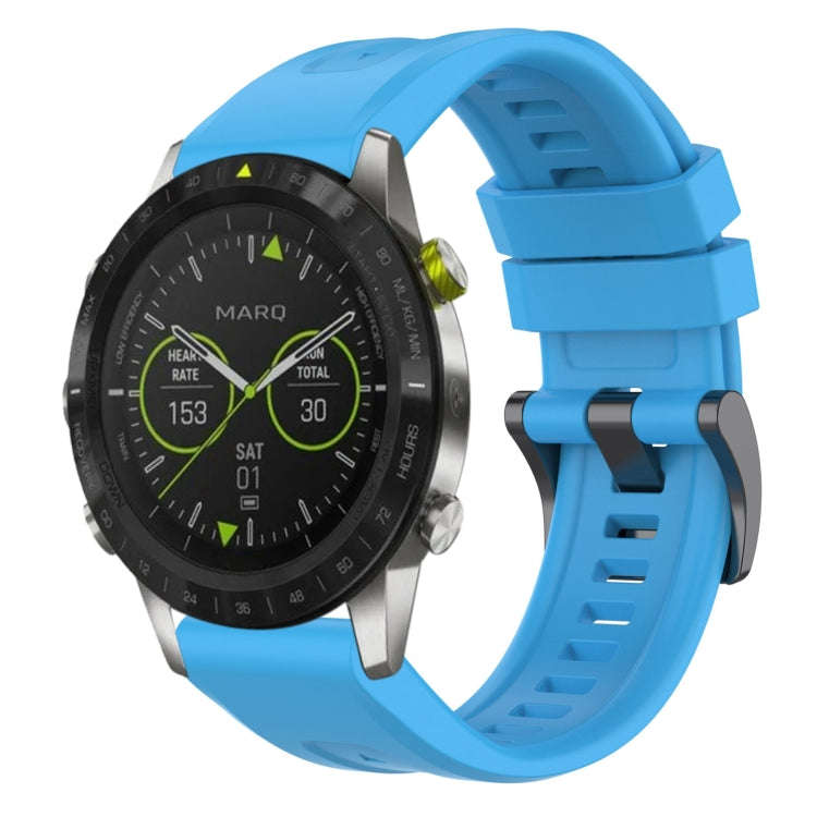 For Garmin MARQ Solid Color Black Buckle Silicone Quick Release Watch Band(Sky Blue)