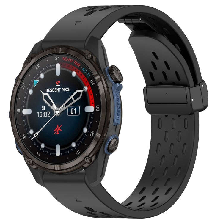 For Garmin Descent MK3i 43mm 20mm Holes Magnetic Folding Buckle Silicone Watch Band(Black)