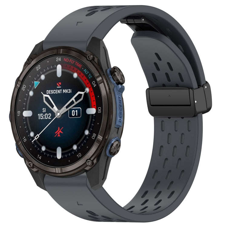 For Garmin Descent MK3i 43mm 20mm Holes Magnetic Folding Buckle Silicone Watch Band(Dark Gray)