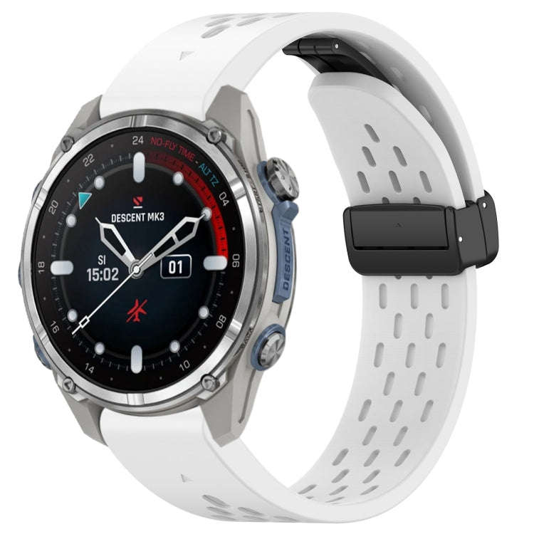 For Garmin Descent MK3 43mm 20mm Holes Magnetic Folding Buckle Silicone Watch Band(White)