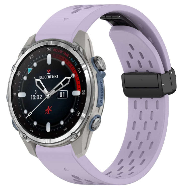 For Garmin Descent MK3 43mm 20mm Holes Magnetic Folding Buckle Silicone Watch Band(Purple)