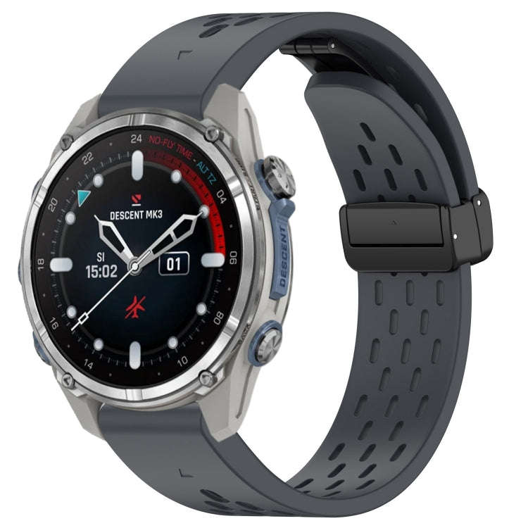 For Garmin Descent MK3 43mm 20mm Holes Magnetic Folding Buckle Silicone Watch Band(Dark Gray)