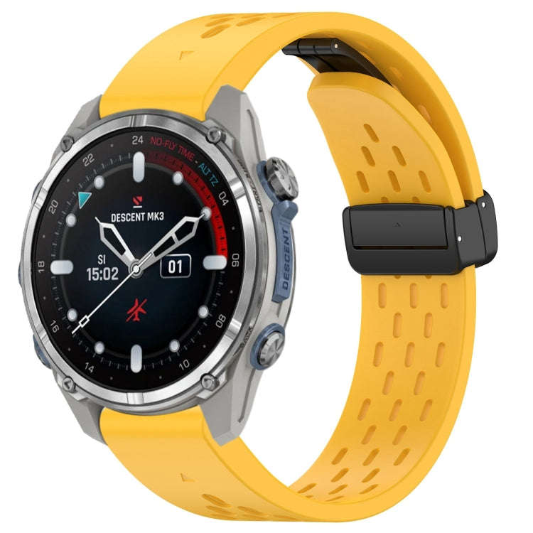 For Garmin Descent MK3 43mm 20mm Holes Magnetic Folding Buckle Silicone Watch Band(Yellow)