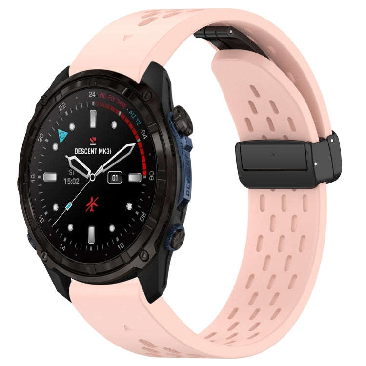For Garmin Descent MK3i / MK3 51mm 26mm Holes Magnetic Folding Buckle Silicone Watch Band(Pink)