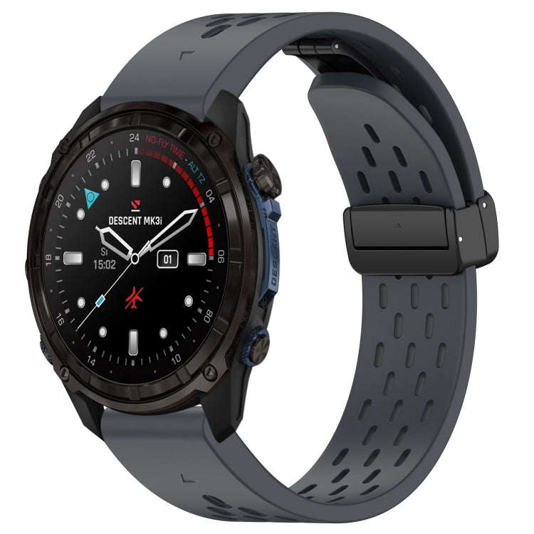 For Garmin Descent MK3i / MK3 51mm 26mm Holes Magnetic Folding Buckle Silicone Watch Band(Dark Gray)