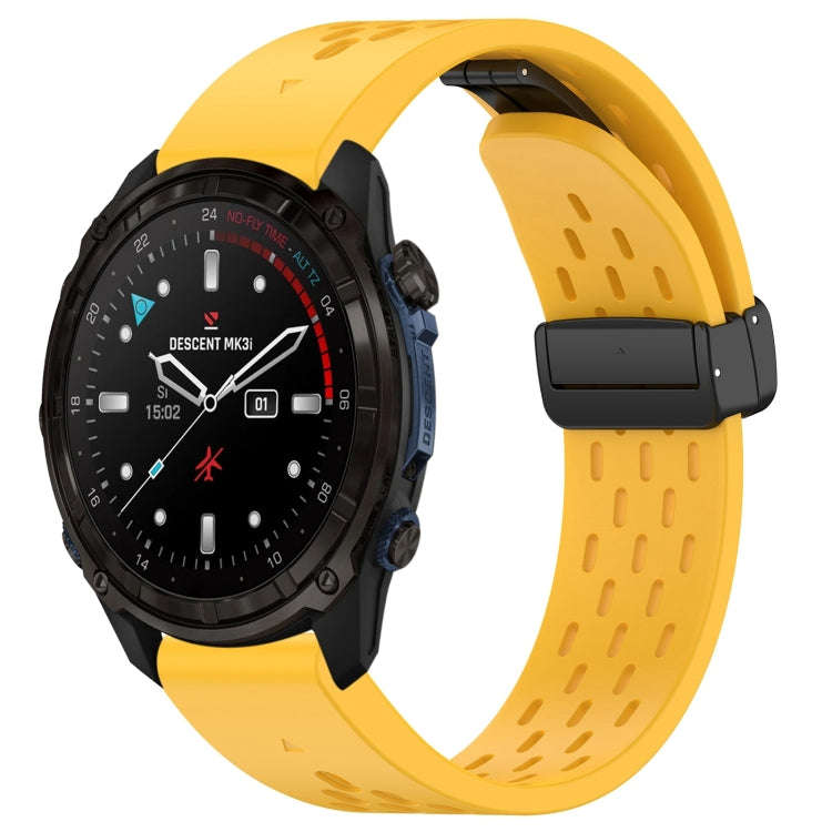 For Garmin Descent MK3i / MK3 51mm 26mm Holes Magnetic Folding Buckle Silicone Watch Band(Yellow)