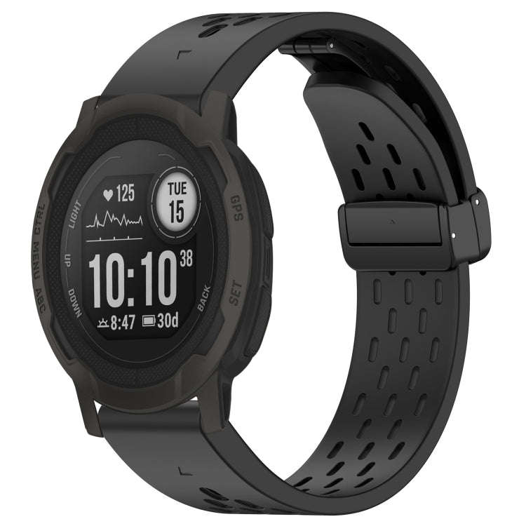 For Garmin Instinct 2 / Instinct 22mm Holes Magnetic Folding Buckle Silicone Watch Band(Black)