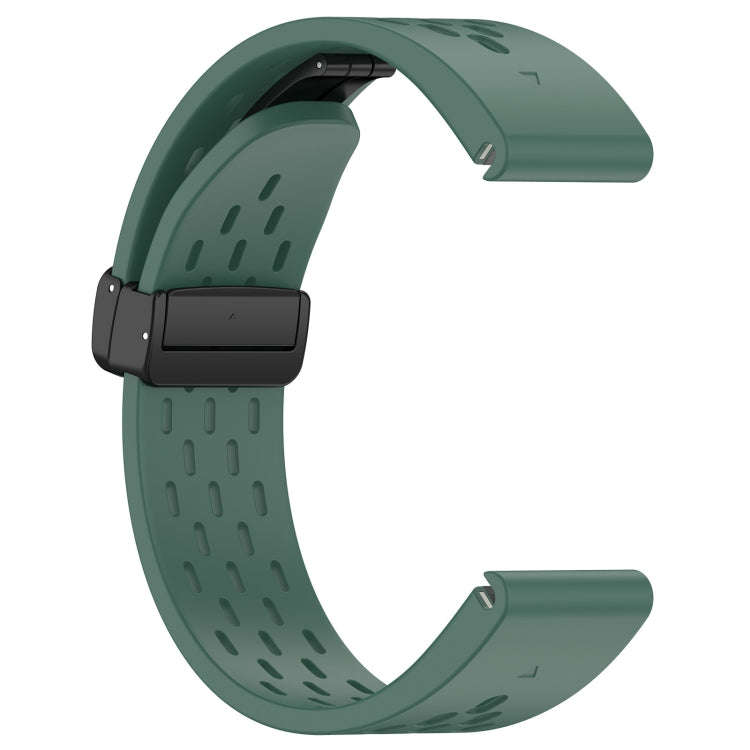 For Garmin Instinct 2 / Instinct 22mm Holes Magnetic Folding Buckle Silicone Watch Band(Dark Green)