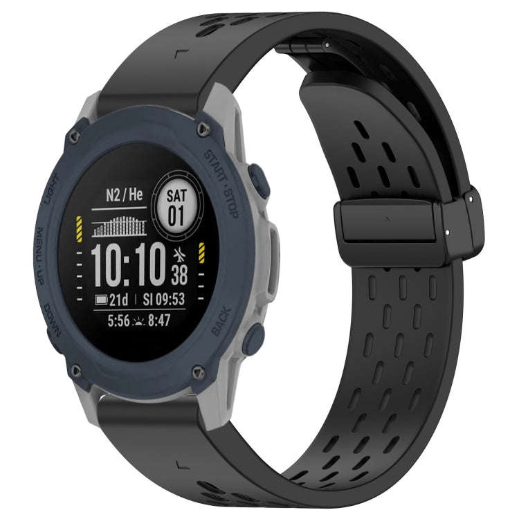 For Garmin Descent G1 22mm Holes Magnetic Folding Buckle Silicone Watch Band(Black)