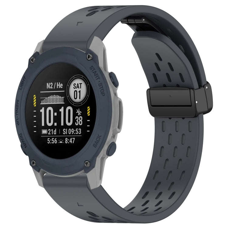 For Garmin Descent G1 22mm Holes Magnetic Folding Buckle Silicone Watch Band(Dark Gray)
