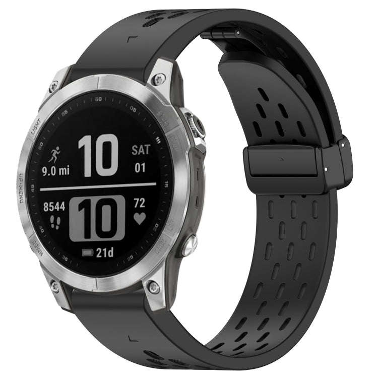 For Garmin Fenix 7 / Fenix 7 Pro 22mm Holes Magnetic Folding Buckle Silicone Watch Band(Black)