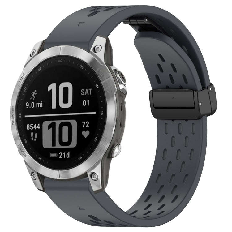 For Garmin Fenix 7 / Fenix 7 Pro 22mm Holes Magnetic Folding Buckle Silicone Watch Band(Dark Gray)