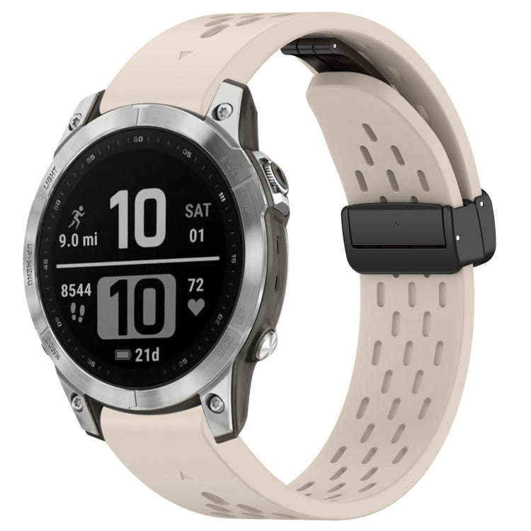 For Garmin Fenix 7 / Fenix 7 Pro 22mm Holes Magnetic Folding Buckle Silicone Watch Band(Starlight)