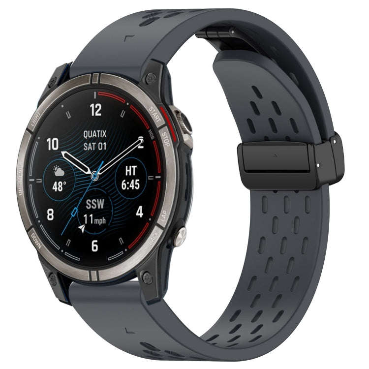For Garmin Quatix 7 Pro 22mm Holes Magnetic Folding Buckle Silicone Watch Band(Dark Gray)