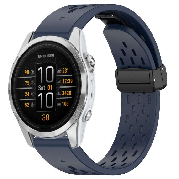 For Garmin Epix Pro 42mm 20mm Holes Magnetic Folding Buckle Silicone Watch Band(Midnight)