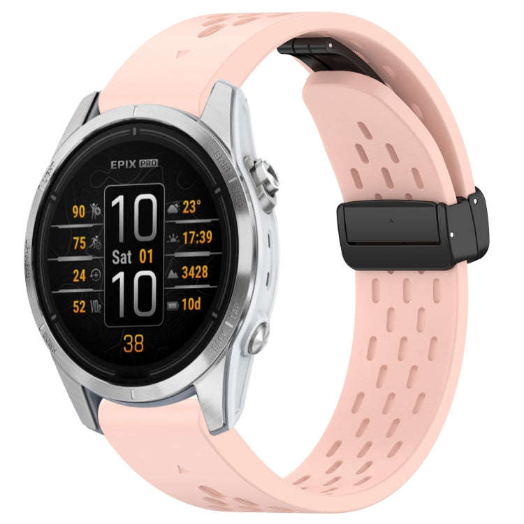 For Garmin Epix Pro 42mm 20mm Holes Magnetic Folding Buckle Silicone Watch Band(Pink)