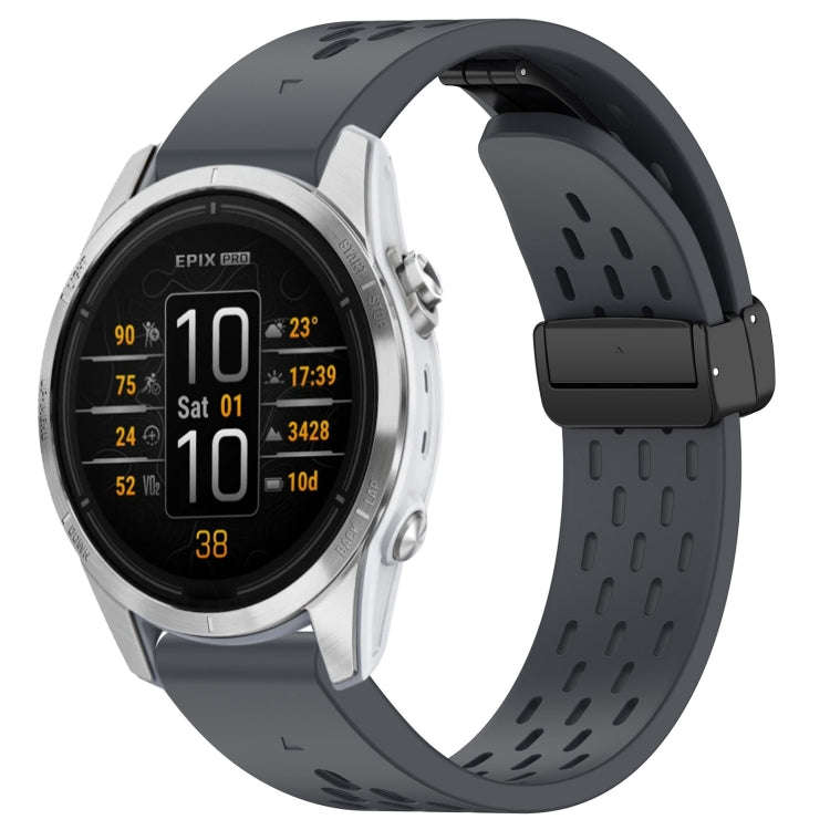 For Garmin Epix Pro 42mm 20mm Holes Magnetic Folding Buckle Silicone Watch Band(Dark Gray)
