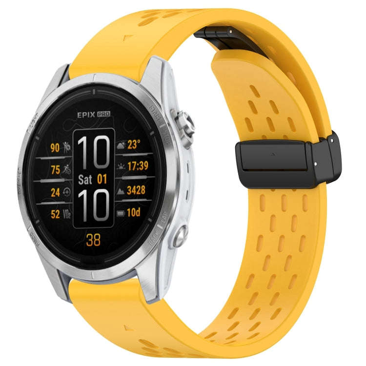 For Garmin Epix Pro 42mm 20mm Holes Magnetic Folding Buckle Silicone Watch Band(Yellow)