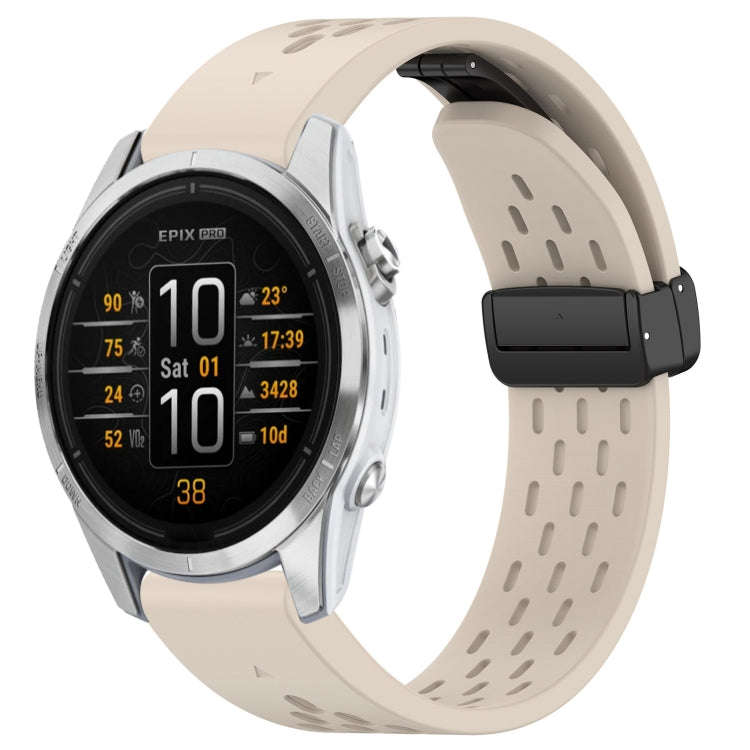 For Garmin Epix Pro 42mm 20mm Holes Magnetic Folding Buckle Silicone Watch Band(Starlight)