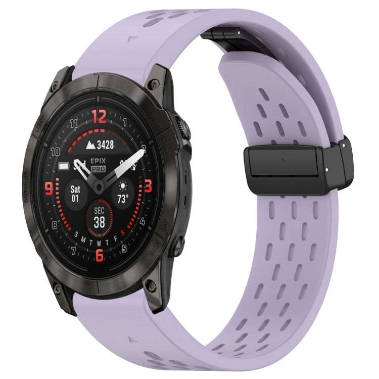 For Garmin Epix Pro 51mm Holes Magnetic Folding Buckle Silicone Watch Band(Purple)
