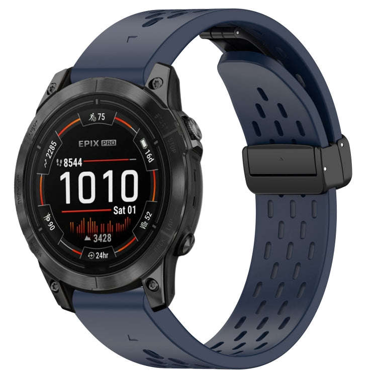 For Garmin Epix Pro 47mm 22mm Holes Magnetic Folding Buckle Silicone Watch Band(Midnight)