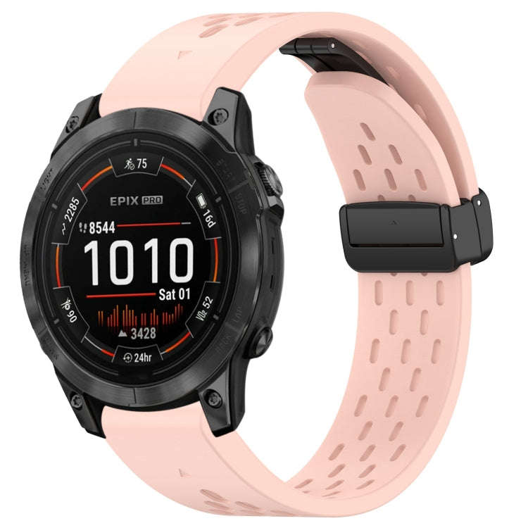 For Garmin Epix Pro 47mm 22mm Holes Magnetic Folding Buckle Silicone Watch Band(Pink)