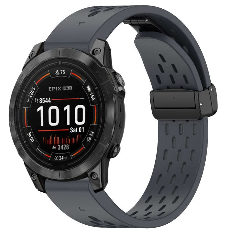For Garmin Epix Pro 47mm 22mm Holes Magnetic Folding Buckle Silicone Watch Band(Dark Gray)