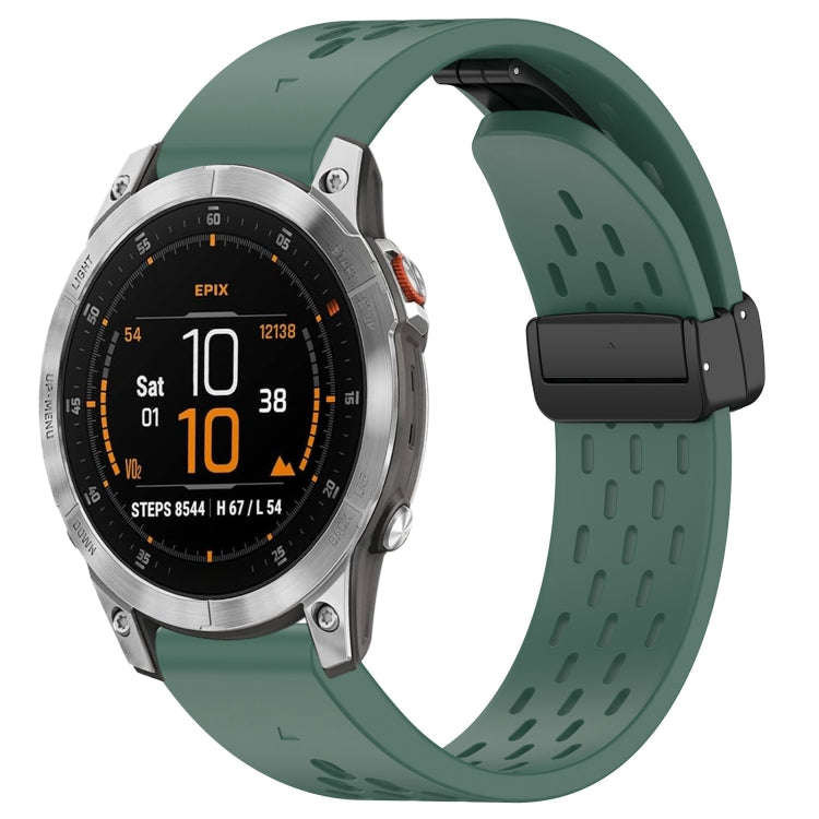 For Garmin Epix Gen2 / Epix Pro Gen2 47mm Holes Magnetic Folding Buckle Silicone Watch Band(Dark ...