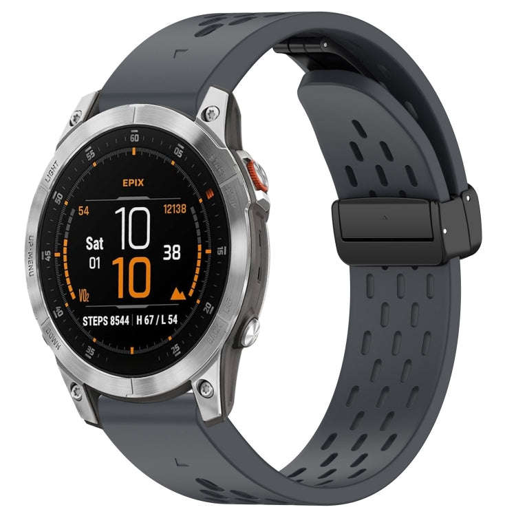 For Garmin Epix Gen2 / Epix Pro Gen2 47mm Holes Magnetic Folding Buckle Silicone Watch Band(Dark ...